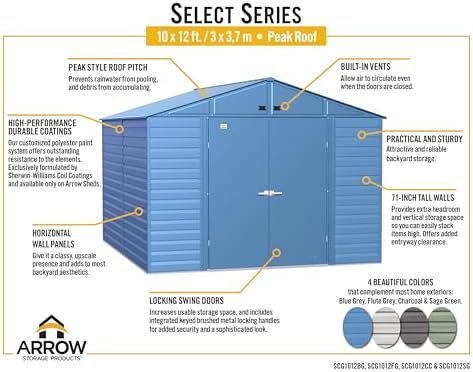 Arrow Select 10′ x 12′ Outdoor Lockable Steel Storage Shed Building, Charcoal - Ezonesglobal - Buy at Wine Coolers Online