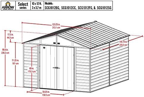Arrow Select 10′ x 12′ Outdoor Lockable Steel Storage Shed Building, Charcoal - Ezonesglobal - Buy at Wine Coolers Online