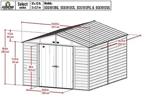Arrow Select 10′ x 12′ Outdoor Lockable Steel Storage Shed Building, Charcoal - Ezonesglobal - Buy at Wine Coolers Online