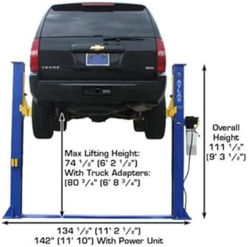 ATLAS Automotive Equipment 9KBPX 2 - Post Lift/Hoist, Baseplate Style, 9’6″ Minimum Ceiling Height, 9,000lb Capacity, Symmetric Arms, Dual Hydraulic Chain Drive Cylinders, for Low Ceiling Home Use - Ezonesglobal - Buy at Wine Coolers Online
