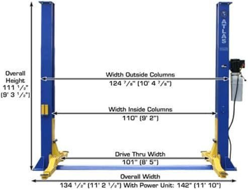 ATLAS Automotive Equipment 9KBPX 2 - Post Lift/Hoist, Baseplate Style, 9’6″ Minimum Ceiling Height, 9,000lb Capacity, Symmetric Arms, Dual Hydraulic Chain Drive Cylinders, for Low Ceiling Home Use - Ezonesglobal - Buy at Wine Coolers Online