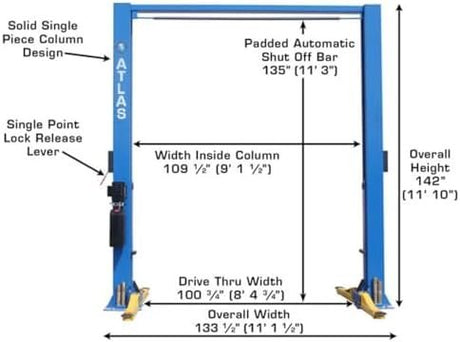 ATLAS Automotive Equipment 9OHSC - SS 2 - Post Vehicle Overhead Lift, 11’9” Minimum Ceiling Height, 9,000lb Capacity, Clear Floor, 11’10” Height, 3 - Stage Front and 2 - Stage Rear Arms, for DIY/Hobbyists - Ezonesglobal - Buy at Wine Coolers Online