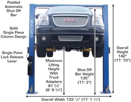 ATLAS Automotive Equipment 9OHSC - SS 2 - Post Vehicle Overhead Lift, 11’9” Minimum Ceiling Height, 9,000lb Capacity, Clear Floor, 11’10” Height, 3 - Stage Front and 2 - Stage Rear Arms, for DIY/Hobbyists - Ezonesglobal - Buy at Wine Coolers Online