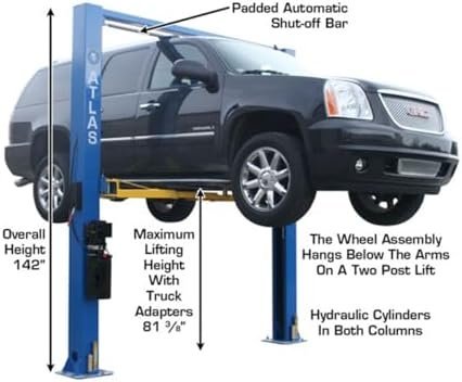 ATLAS Automotive Equipment 9OHSC - SS 2 - Post Vehicle Overhead Lift, 11’9” Minimum Ceiling Height, 9,000lb Capacity, Clear Floor, 11’10” Height, 3 - Stage Front and 2 - Stage Rear Arms, for DIY/Hobbyists - Ezonesglobal - Buy at Wine Coolers Online