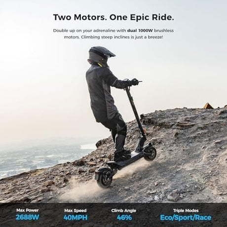 Ausom 2000W Dual Motor Folding Electric Scooter for Adults, Off Road Dual Motor E - Scooter with E - ABS and Dual Disc Brakes, 40Mph Top Speed, 56 Miles Max Range - Ezonesglobal - Buy at Wine Coolers Online