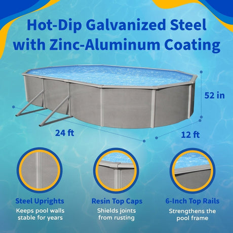 Belize 12 - ft x 24 - ft Oval 52 - in Deep 6 - in Top Rail Metal Wall Swimming Pool Package - Ezonesglobal - Buy at Wine Coolers Online