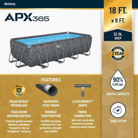 Bestway APX 365 18′ x 9′ x 52″ Rectangular Above Ground Swimming Pool - Ezonesglobal - Buy at Wine Coolers Online