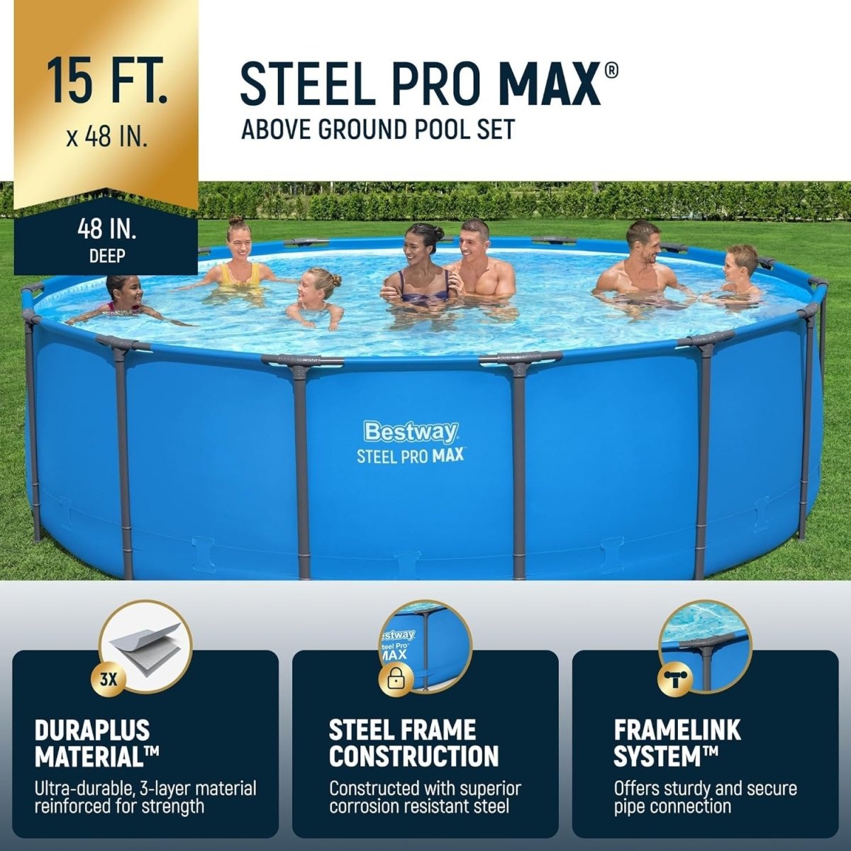 Bestway Steel Pro Max 15′ x 48″ Round Above Ground Pool Kit - Ezonesglobal - Buy at Wine Coolers Online
