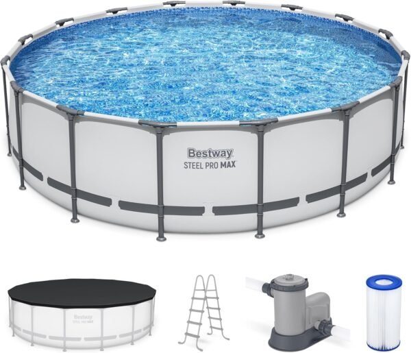 Bestway Steel Pro MAX 16 Foot x 48 Inch Round Metal Frame Above Ground Outdoor Swimming Pool Set - Ezonesglobal - Buy at Wine Coolers Online