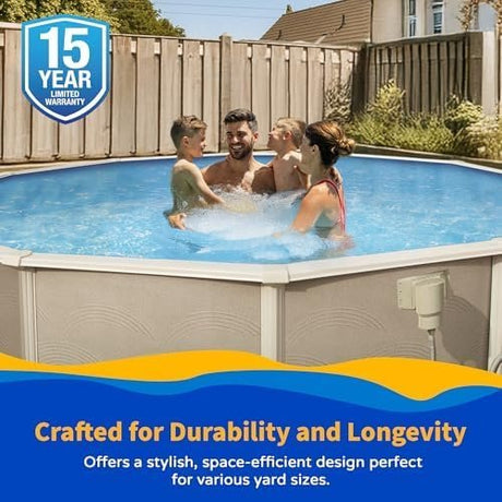 Blue Wave Belize 15 - Feet Round 52 - Inch Deep 6 - Inch Top Rail Metal Wall Swimming Pool Package - Ezonesglobal - Buy at Wine Coolers Online
