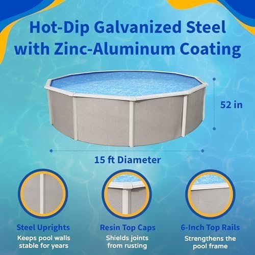 Blue Wave Belize 15 - Feet Round 52 - Inch Deep 6 - Inch Top Rail Metal Wall Swimming Pool Package - Ezonesglobal - Buy at Wine Coolers Online