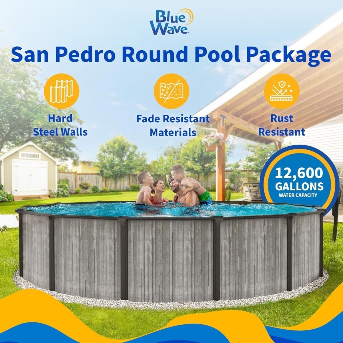 Blue Wave San Pedro 24 - ft Round 52 - in Deep 6 - in Top Rail Above Ground Steel Wall Swimming Pool - Ezonesglobal - Buy at Wine Coolers Online