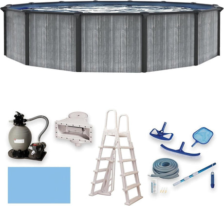 Blue Wave San Pedro 24 - ft Round 52 - in Deep 6 - in Top Rail Above Ground Steel Wall Swimming Pool - Ezonesglobal - Buy at Wine Coolers Online
