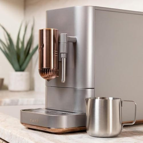 Café Affetto Automatic Espresso Machine + Milk Frother | Built - In & Adjustable Espresso Bean Grinder | One - Touch Brew in 90 Seconds | Steel Silver, 1.2 Liter, (C7CEBBS2RS3) - Ezonesglobal - Buy at Wine Coolers Online