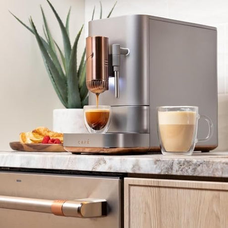 Café Affetto Automatic Espresso Machine + Milk Frother | Built - In & Adjustable Espresso Bean Grinder | One - Touch Brew in 90 Seconds | Steel Silver, 1.2 Liter, (C7CEBBS2RS3) - Ezonesglobal - Buy at Wine Coolers Online
