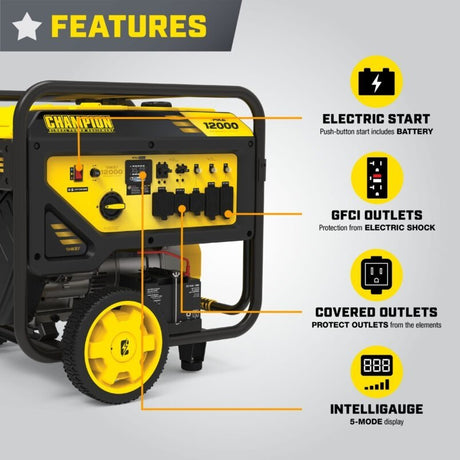 Champion Power Equipment 12,000 - Watt Electric Start Dual Fuel Home Backup Portable Generator with CO Shield - Ezonesglobal - Buy at Wine Coolers Online
