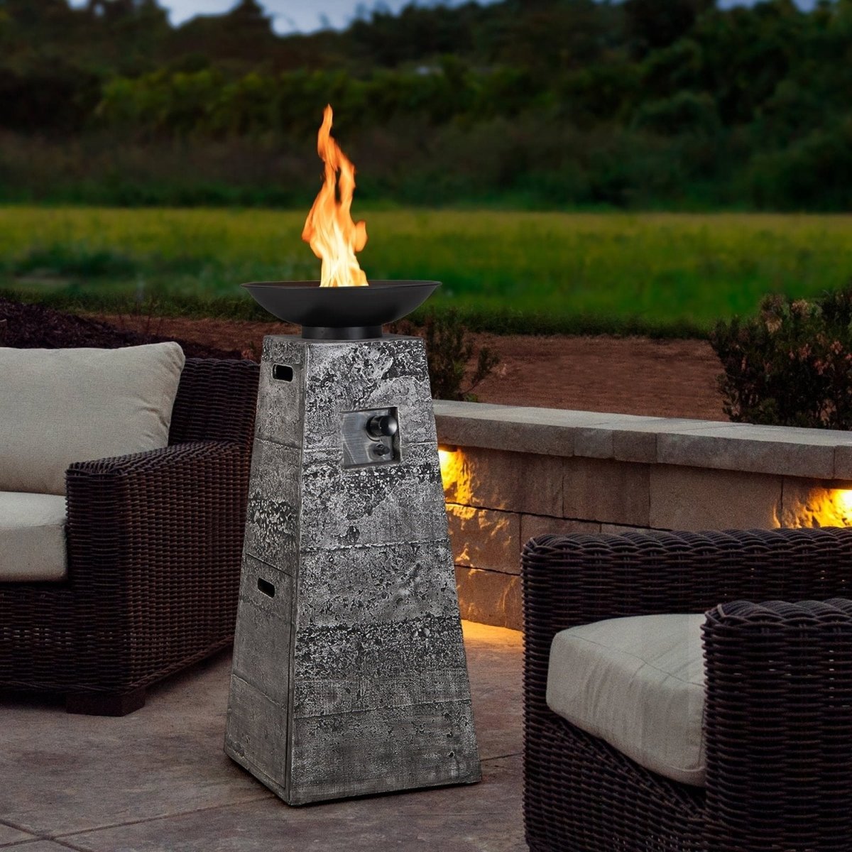 Costway 48 Inch Propane Fire Bowl Column with Lava Rocks and PVC Cover - Ezonesglobal - Buy at Wine Coolers Online