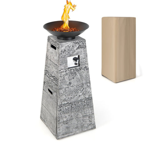 Costway 48 Inch Propane Fire Bowl Column with Lava Rocks and PVC Cover - Ezonesglobal - Buy at Wine Coolers Online