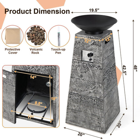Costway 48 Inch Propane Fire Bowl Column with Lava Rocks and PVC Cover - Ezonesglobal - Buy at Wine Coolers Online