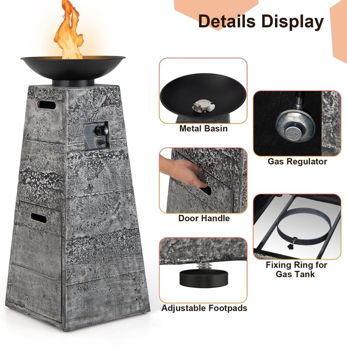 Costway 48 Inch Propane Fire Bowl Column with Lava Rocks and PVC Cover - Ezonesglobal - Buy at Wine Coolers Online