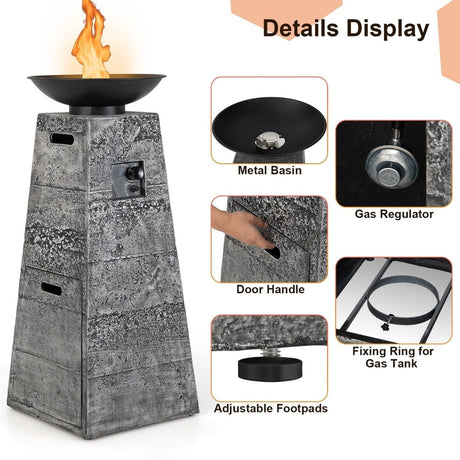 Costway 48 Inch Propane Fire Bowl Column with Lava Rocks and PVC Cover - Ezonesglobal - Buy at Wine Coolers Online