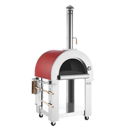 Empava PG06 Outdoor Wood Fired Pizza Oven Stainless Steel Red with Wheels and Accessories - Ezonesglobal - Buy at Wine Coolers Online