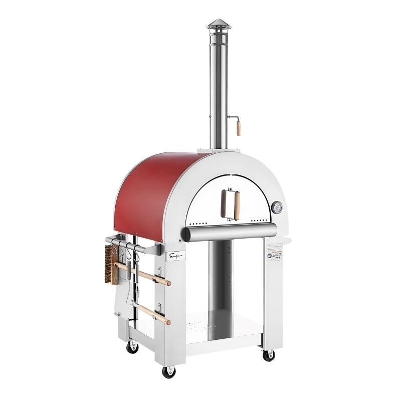 Empava PG06 Outdoor Wood Fired Pizza Oven Stainless Steel Red with Wheels and Accessories - Ezonesglobal - Buy at Wine Coolers Online
