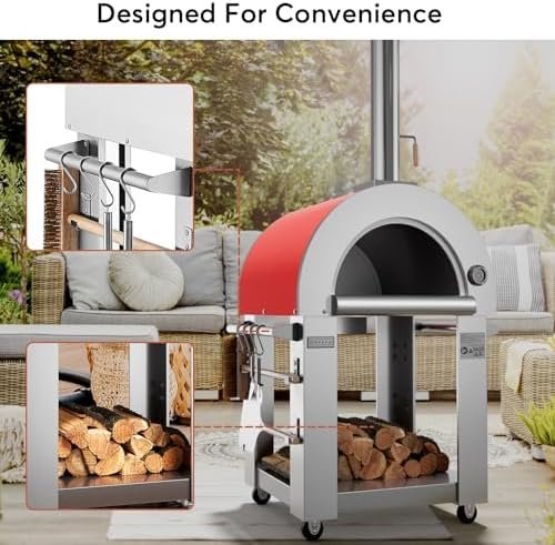 Empava Pizza Oven with Open Shelf and Wheels for Outdoor Kitchen, Wood Fire for Grill & Camping Backyard Party in Stainless Steel, 38.6 Inch, Italian Red - Ezonesglobal - Buy at Wine Coolers Online