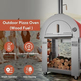 Empava Pizza Oven with Open Shelf and Wheels for Outdoor Kitchen, Wood Fire for Grill & Camping Backyard Party in Stainless Steel, 38.6 Inch, Italian Red - Ezonesglobal - Buy at Wine Coolers Online