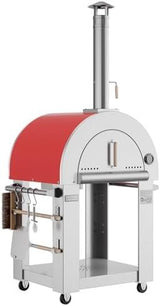 Empava Pizza Oven with Open Shelf and Wheels for Outdoor Kitchen, Wood Fire for Grill & Camping Backyard Party in Stainless Steel, 38.6 Inch, Italian Red - Ezonesglobal - Buy at Wine Coolers Online