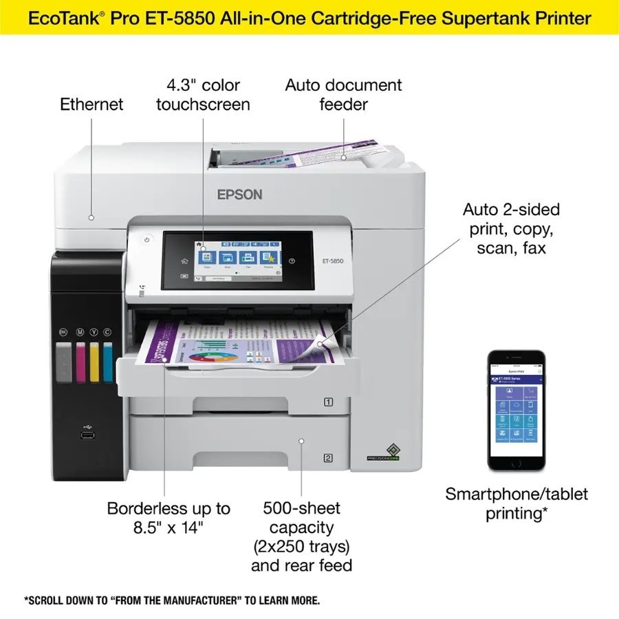 Epson EcoTank Pro ET - 5850 Wireless Color All - in - One Supertank Printer C11CJ29201 - Ezonesglobal - Buy at Wine Coolers Online