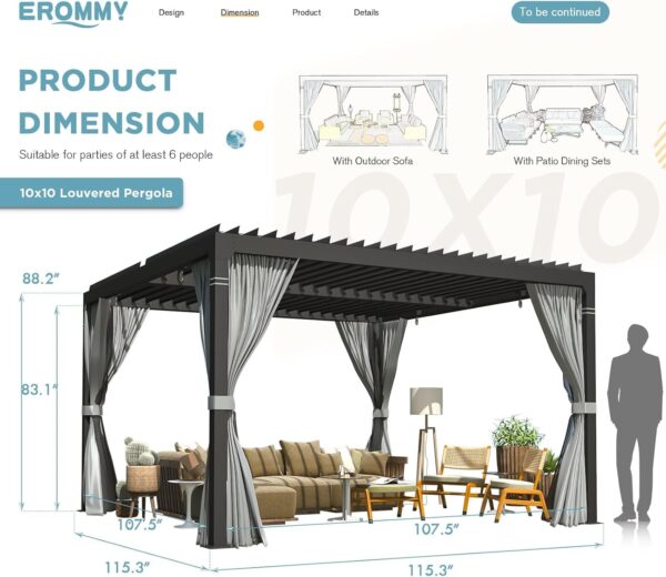 EROMMY 10 ft. W x 10 ft. D Outdoor Louvered Pergola - Ezonesglobal - Buy at Wine Coolers Online