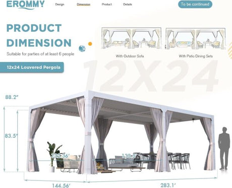 EROMMY 12’x24′ Outdoor Louvered Pergola Gazebo - Ezonesglobal - Buy at Wine Coolers Online