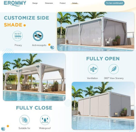 Erommy Outdoor Louvered Pergola Gazebo with Adjustable Aluminum Rainproof Roof - Ezonesglobal - Buy at Wine Coolers Online