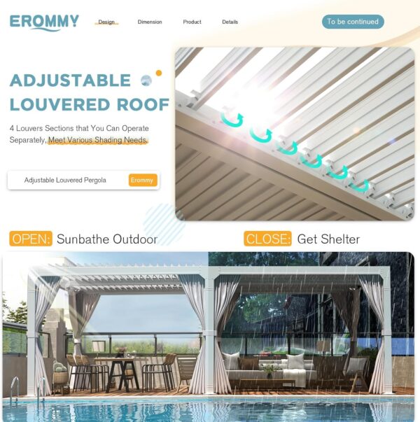 Erommy Outdoor Louvered Pergola Gazebo with Adjustable Aluminum Rainproof Roof - Ezonesglobal - Buy at Wine Coolers Online