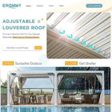 Erommy Outdoor Louvered Pergola Gazebo with Adjustable Aluminum Rainproof Roof - Ezonesglobal - Buy at Wine Coolers Online