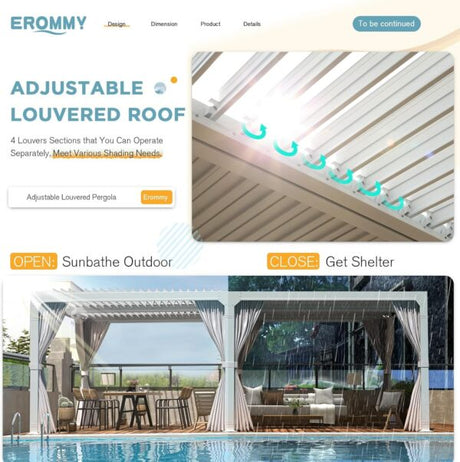 Erommy Outdoor Louvered Pergola Gazebo with Adjustable Aluminum Rainproof Roof - Ezonesglobal - Buy at Wine Coolers Online