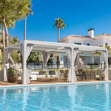 Erommy Outdoor Louvered Pergola Gazebo with Adjustable Aluminum Rainproof Roof - Ezonesglobal - Buy at Wine Coolers Online