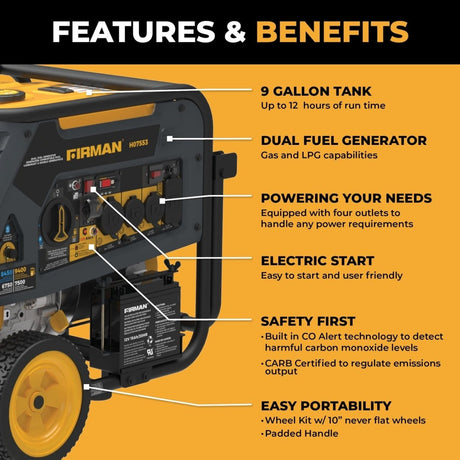 Firman H07553 7500/9400W Dual Fuel Generator - Ezonesglobal - Buy at Wine Coolers Online