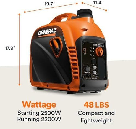 Generac 8251 GP2500i 2,500 - Watt Gas Powered Portable Inverter Generator – Compact and Lightweight Design – Produces Clean, Stable Power – COsense Technology – CARB Compliant – Orange/Black - Ezonesglobal - Buy at Wine Coolers Online