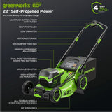 Greenworks Pro 60V 22″ Cordless Self - Propelled Push Lawn Mower - Ezonesglobal - Buy at Wine Coolers Online