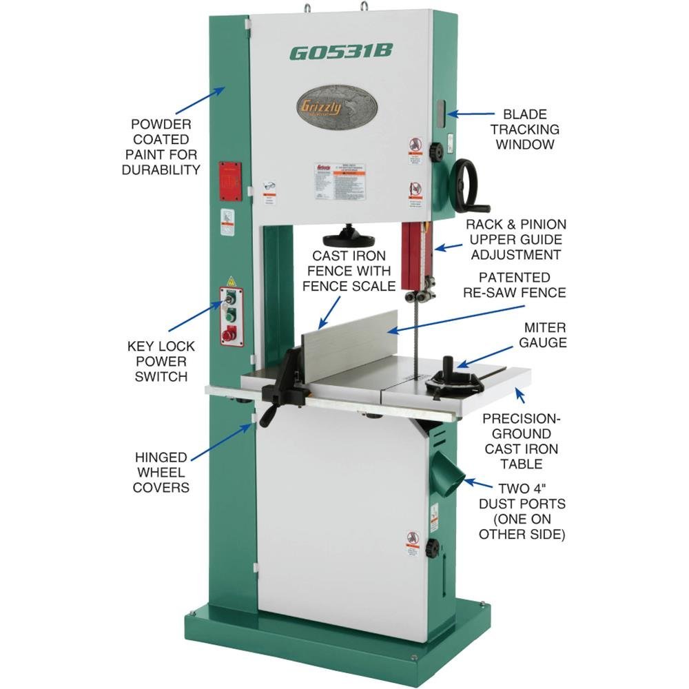 Grizzly G0531B – 21″ 5 HP Industrial Bandsaw w/ Brake - Ezonesglobal - Buy at Wine Coolers Online