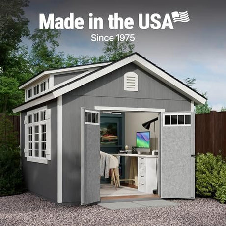 Handy Home Products Windemere 10×12 Do - it - Yourself Wooden Storage Shed with Floor, Beige - Ezonesglobal - Buy at Wine Coolers Online