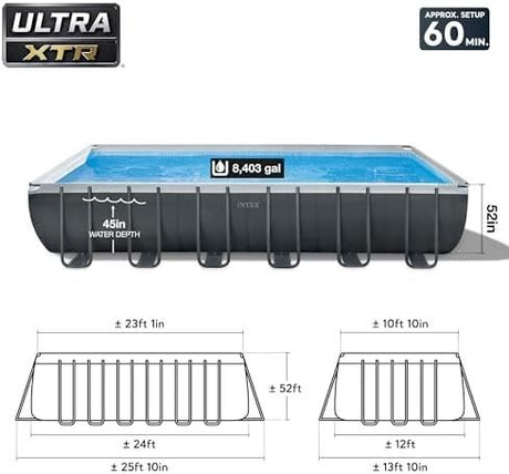 INTEX 26363EH Ultra XTR Deluxe Rectangular Above Ground Swimming Pool Set: 24ft x 12ft x 52in – Includes 2100 GPH Sand Filter Pump – Easy Assembly - Ezonesglobal - Buy at Wine Coolers Online