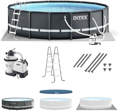Intex Ultra XTR Frame 14′ x 42″ Round Above Ground Outdoor Swimming Pool Set with Sand Filter Pump, Ladder, Ground Cloth, and Pool Cover - Ezonesglobal - Buy at Wine Coolers Online