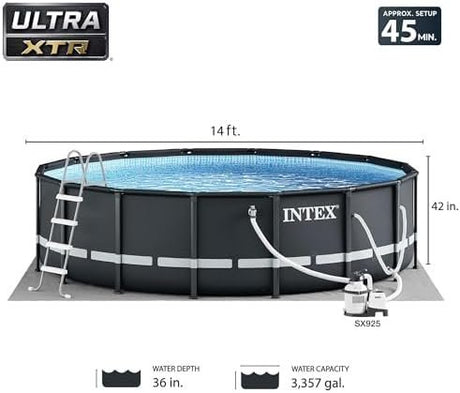 Intex Ultra XTR Frame 14′ x 42″ Round Above Ground Outdoor Swimming Pool Set with Sand Filter Pump, Ladder, Ground Cloth, and Pool Cover - Ezonesglobal - Buy at Wine Coolers Online