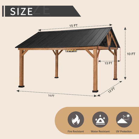 JOYSIDE 15 ft. x 13 ft. Solid Cedar Wood Outdoor Patio Hardtop Gazebo - Ezonesglobal - Buy at Wine Coolers Online