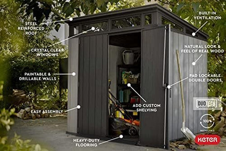 Keter Outdoor Storage Shed, for House, Patio & Yard, Plastic Resin, Artisan, 7×7 Ft, Gray - Ezonesglobal - Buy at Wine Coolers Online