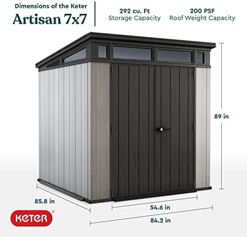 Keter Outdoor Storage Shed, for House, Patio & Yard, Plastic Resin, Artisan, 7×7 Ft, Gray - Ezonesglobal - Buy at Wine Coolers Online