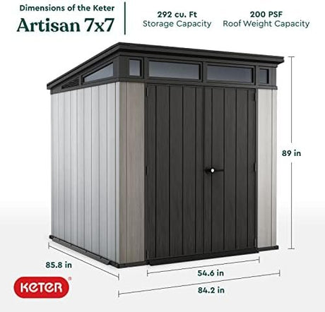 Keter Outdoor Storage Shed, for House, Patio & Yard, Plastic Resin, Artisan, 7×7 Ft, Gray - Ezonesglobal - Buy at Wine Coolers Online
